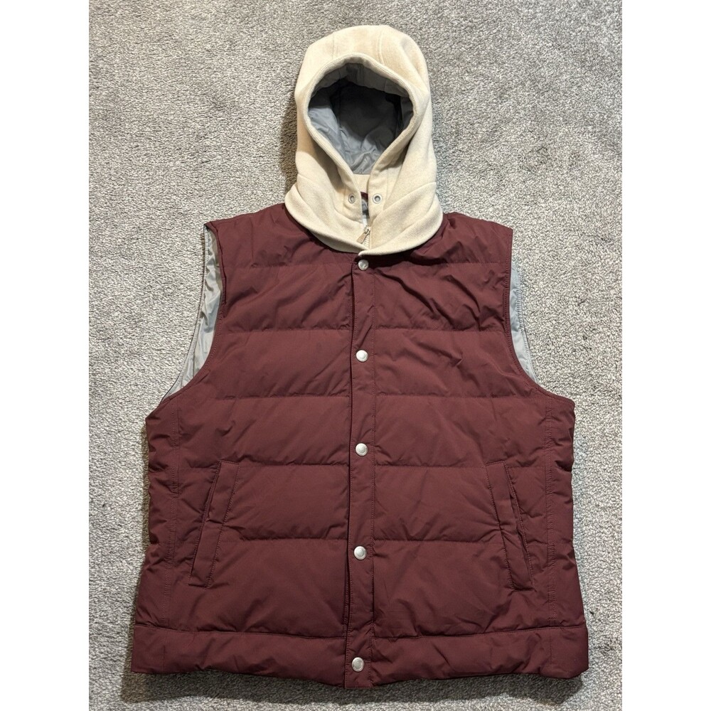 Brunello Cucinelli Wool Silk Cashmere Down Hooded Vest Size XL Maroon *READ*